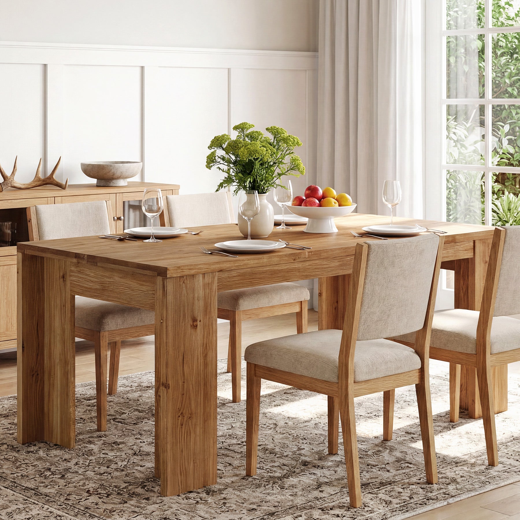 Tribesigns 63" Solid Wood Dining Table, Farmhouse Kitchen Table for Home