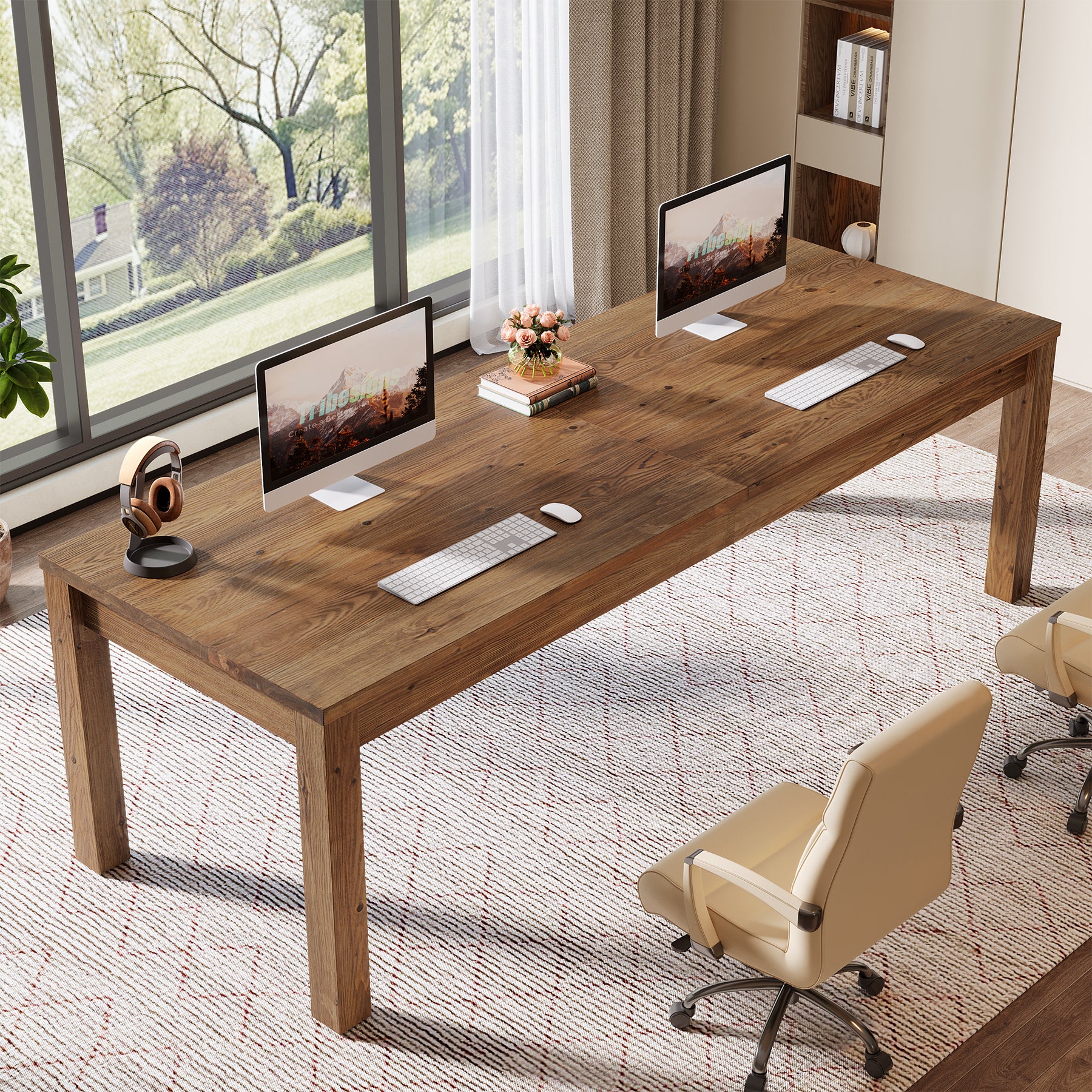 78.7" 2-Person Desk, Solid Wood Double Computer Table Workstation