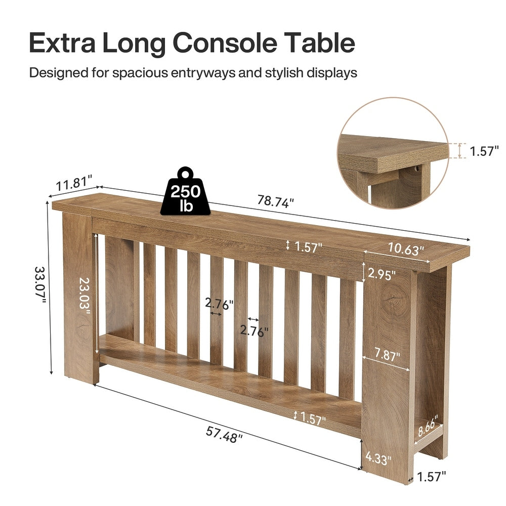 78" Extra Long Console Table with Storage Shelves, Hallway Living Room