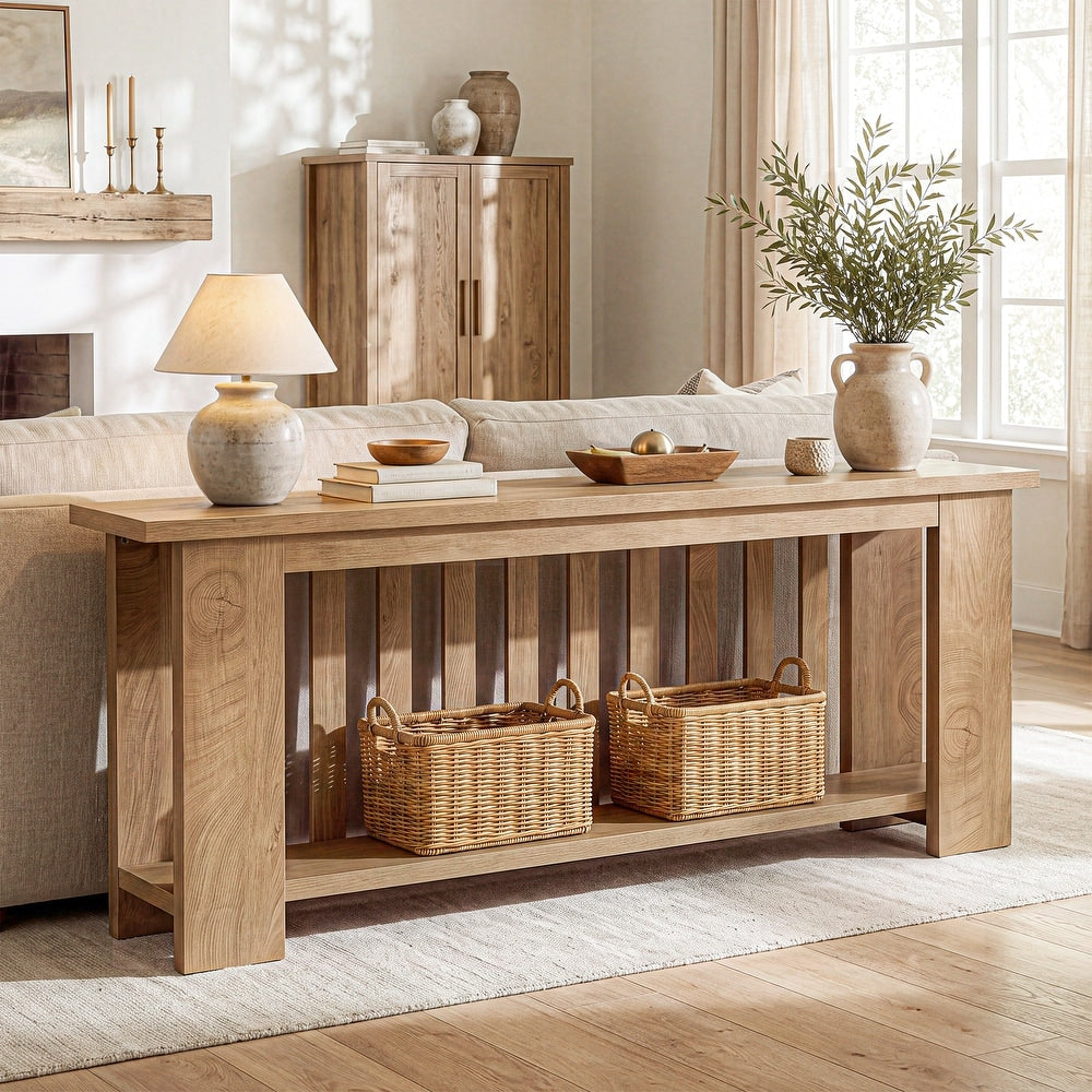 78" Extra Long Console Table with Storage Shelves, Hallway Living Room
