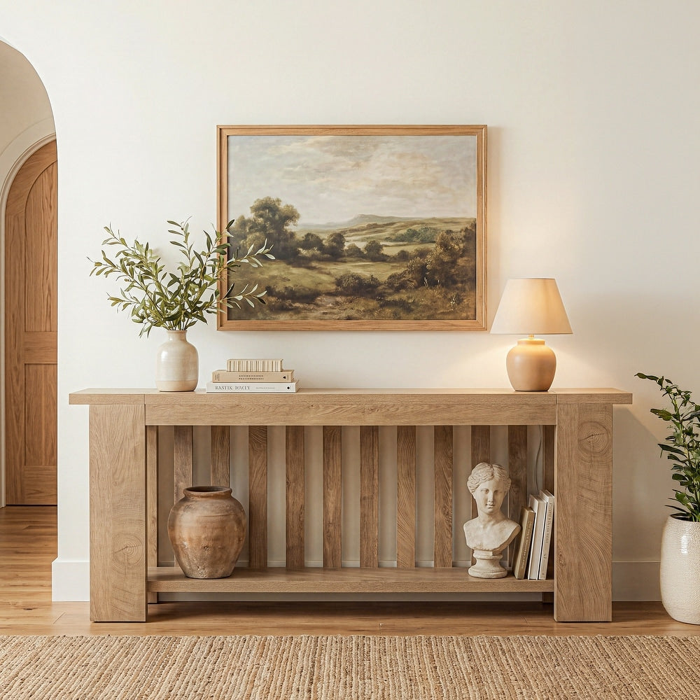 78" Extra Long Console Table with Storage Shelves, Hallway Living Room