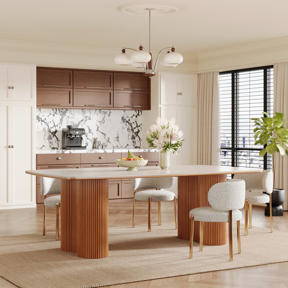 78.7" Sintered Stone Dining Table for 8 with Solid Wood Legs
