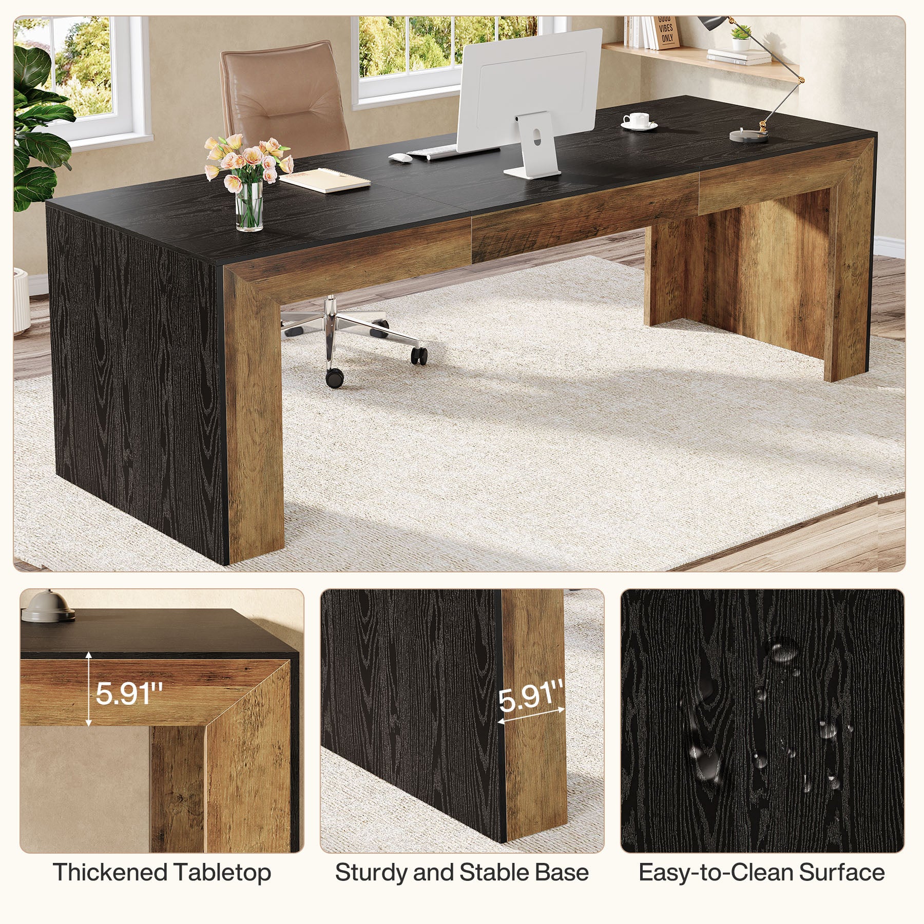 78.7" Computer Desk, Long Two-Person Desk Executive Desk for Home Office