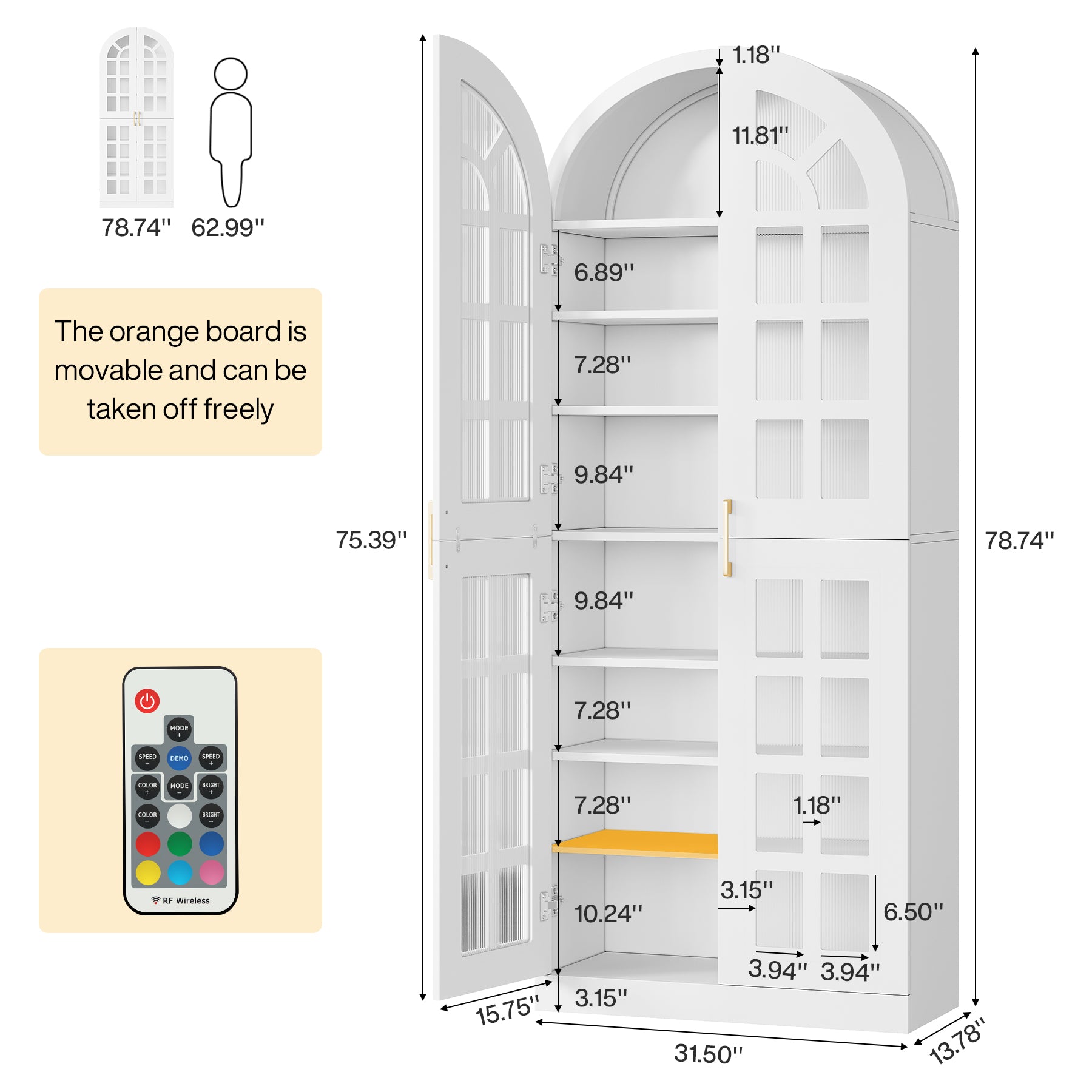 78.7" Shoe Cabinet, 8-Tier Modern Shoes Organizer Rack with Led Lights