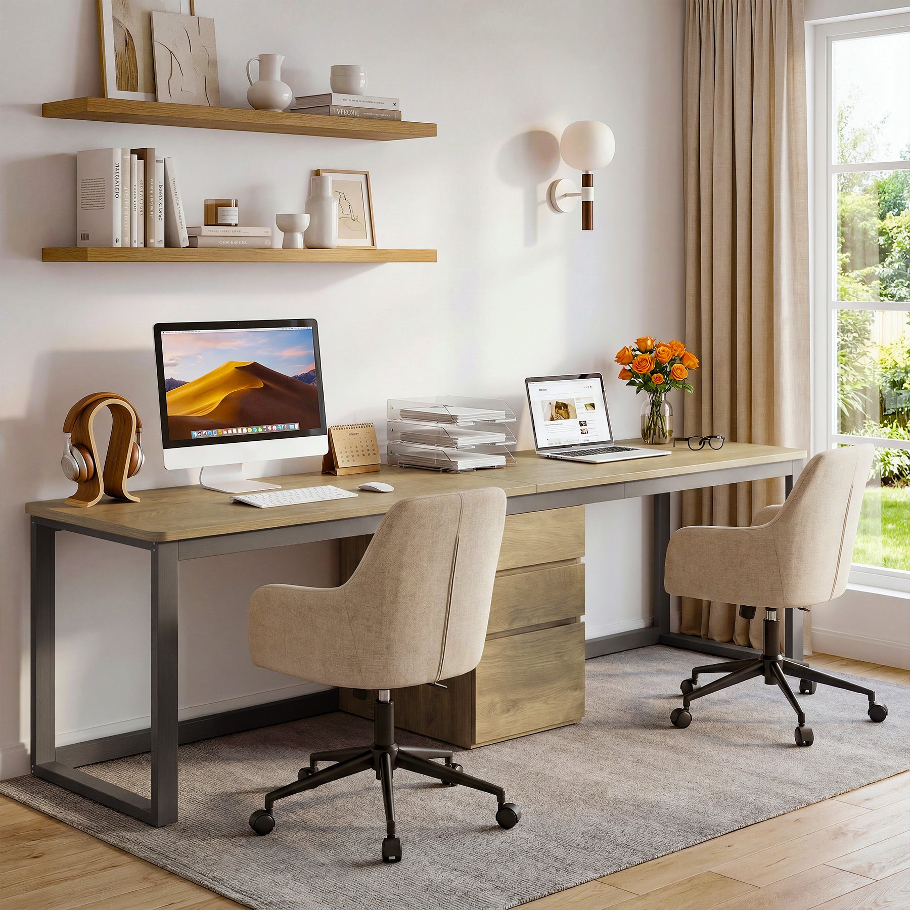 78.7" Two Person Computer Desk, Modern Executive Desk with 3 Drawers for Home Office