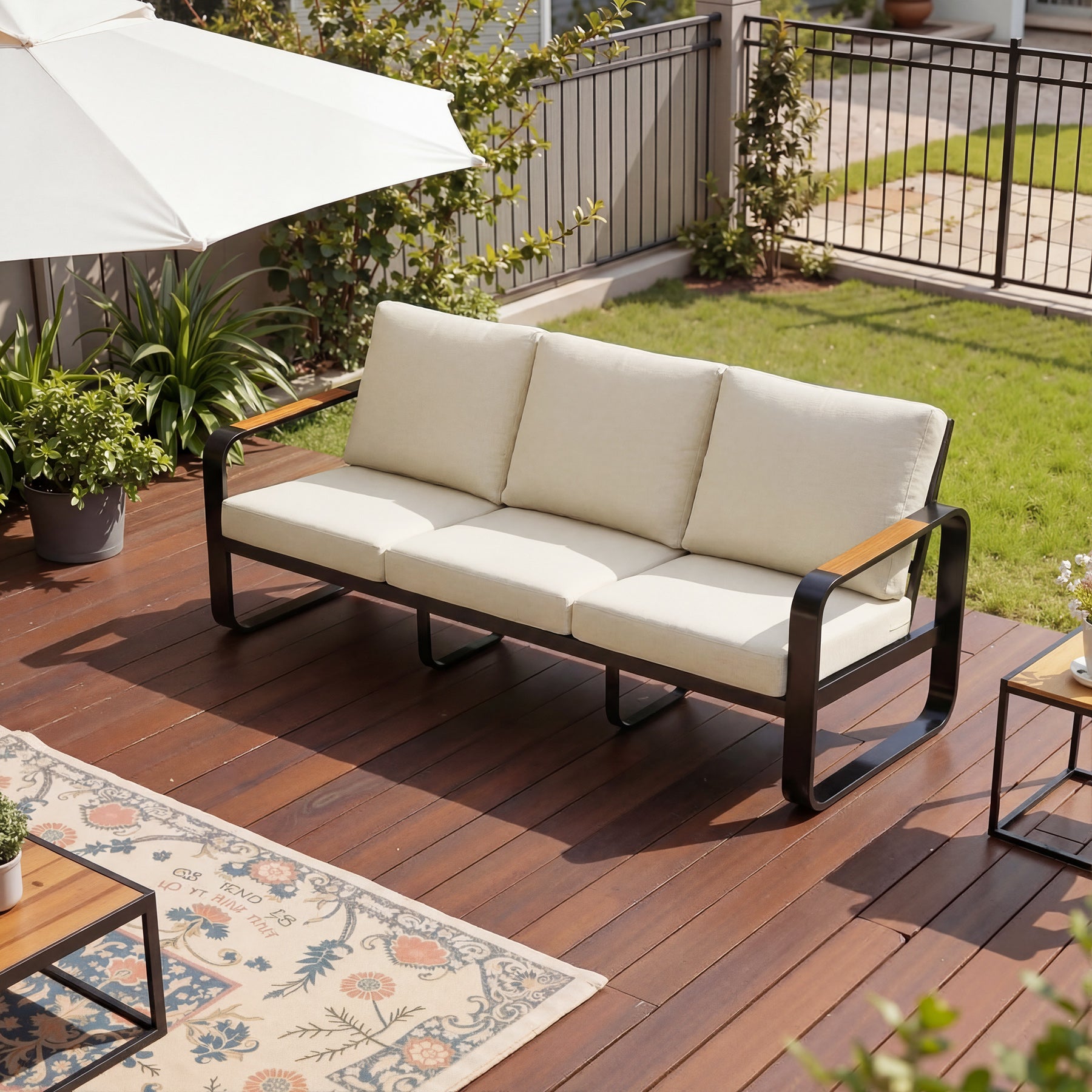 78.7" Wide Outdoor Bench, 3-Person Patio Sofa with Removable Cushions