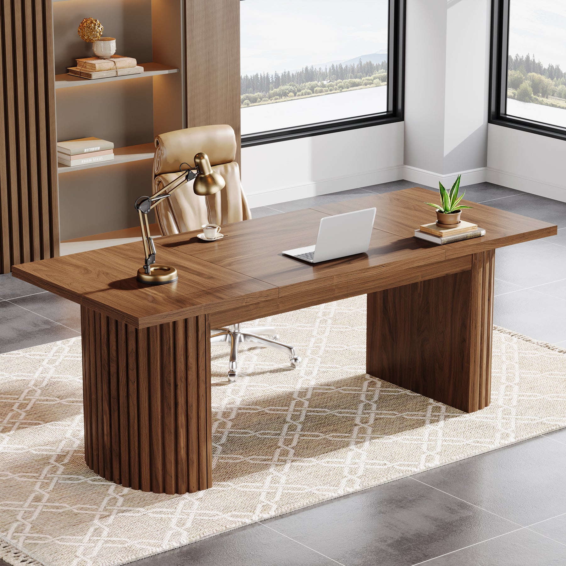 78.8" Executive Desk, Large Computer Office Desk with Double Pedestal