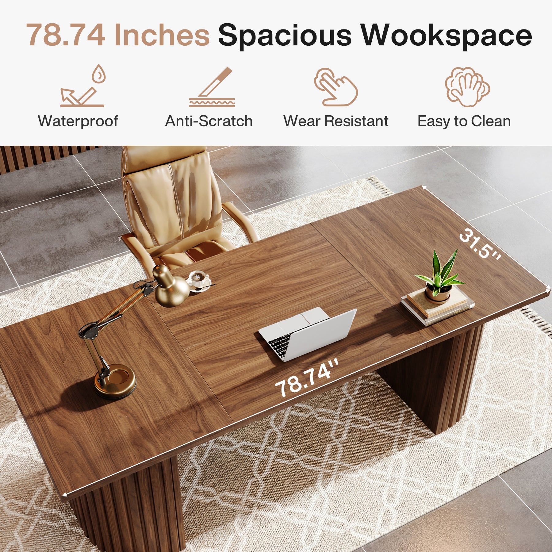 78.8" Executive Desk, Large Computer Office Desk with Double Pedestal
