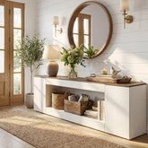 78.9" Console Table, Farmhouse Sofa Table with 2 Storage Cabinets and Open Shelf 3