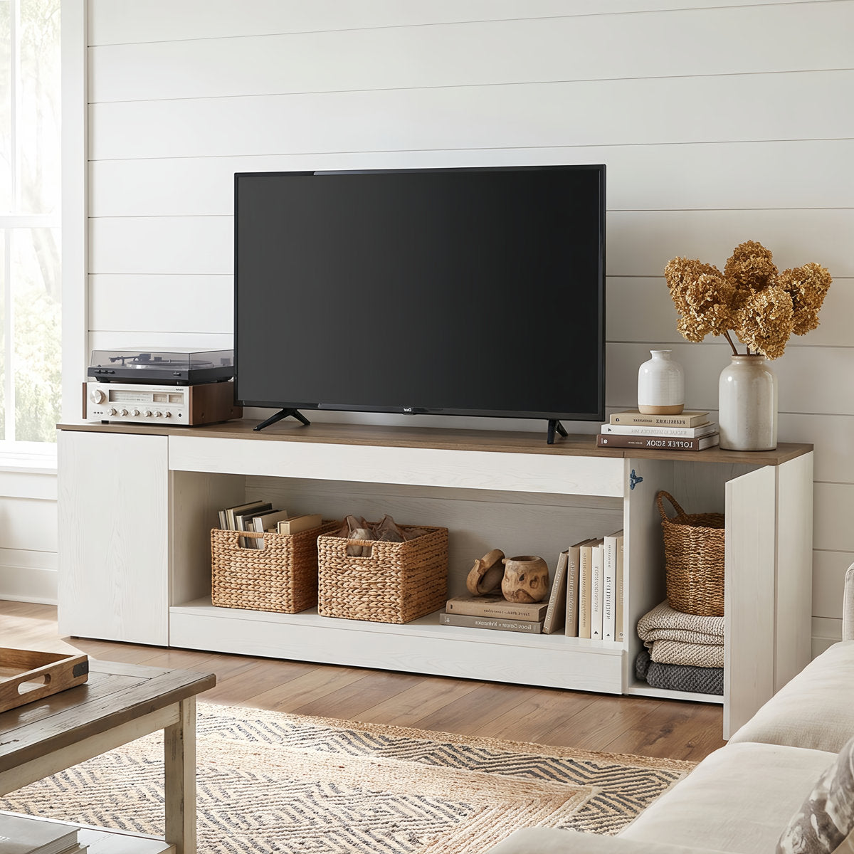 78.9" TV Stand for TVs up to 85", Media Console with 2 Storage Cabinets and Open Shelf