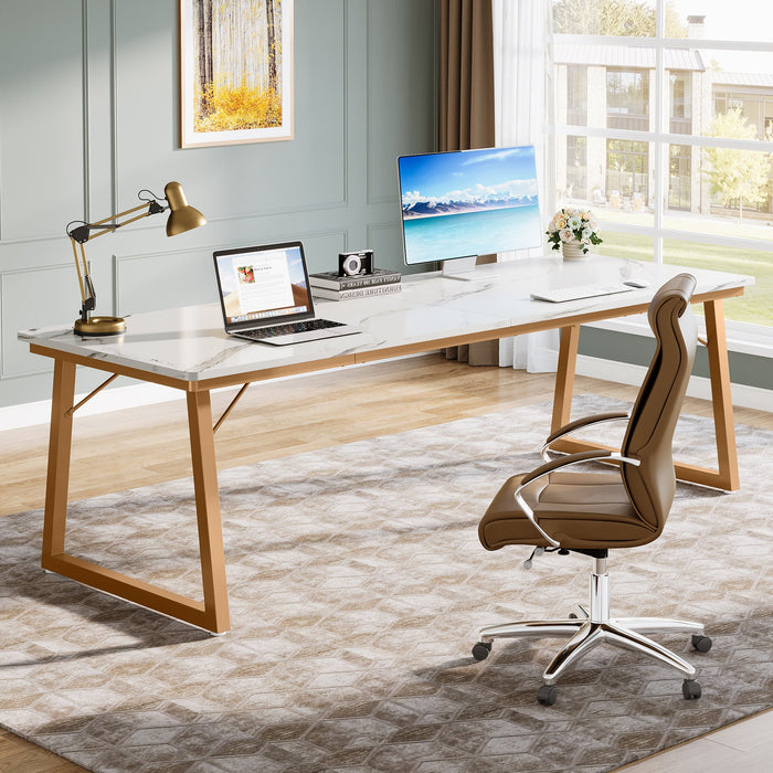 78.7" 2 - Person Desk, Double Computer Desk with Faux Marble Desktop Tribesigns