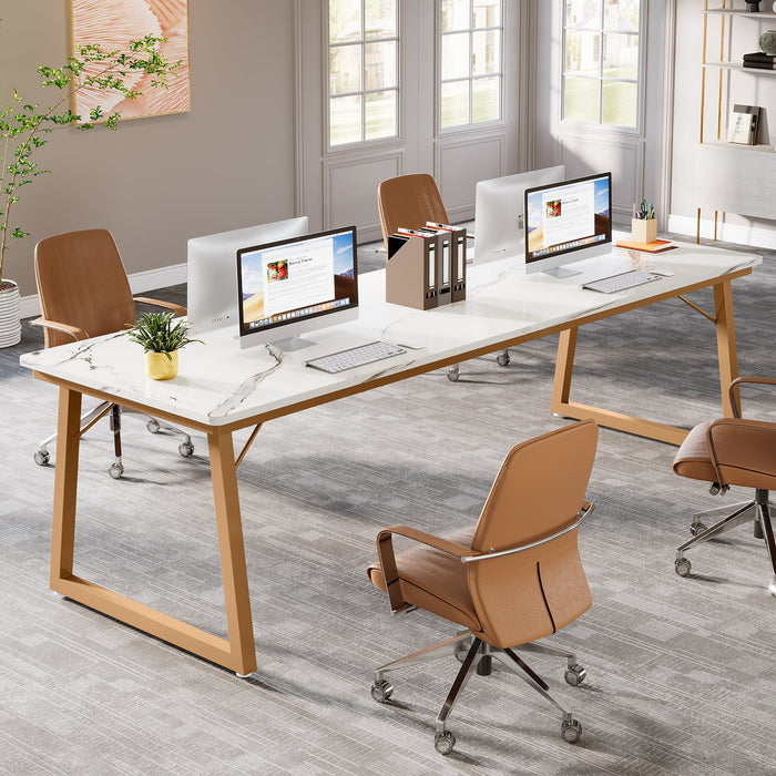 78.7" 2 - Person Desk, Double Computer Desk with Faux Marble Desktop Tribesigns