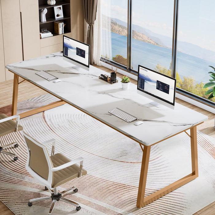 78.7" 2 - Person Desk, Double Computer Desk with Faux Marble Desktop Tribesigns