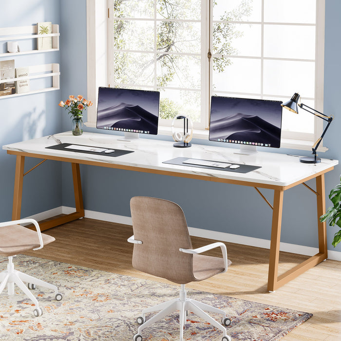 78.7" 2 - Person Desk, Double Computer Desk with Faux Marble Desktop Tribesigns