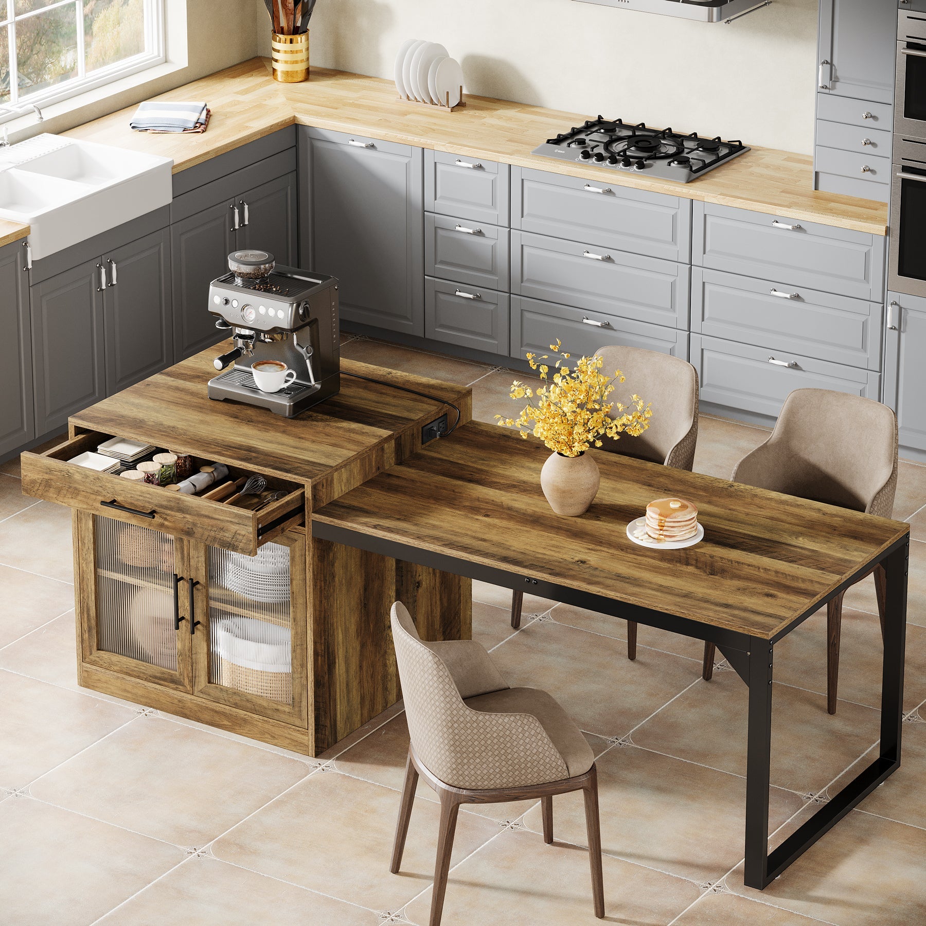 Table Connected To Kitchen Island Island Dining Room Kitchen