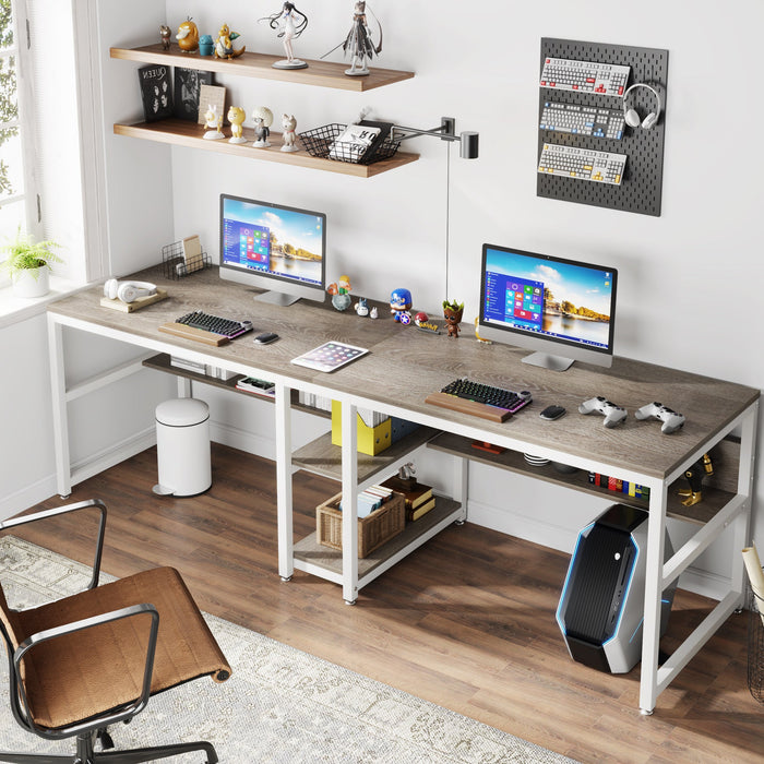 78.7" Two Person Desk, Computer Desk Double Workstation with Shelves Tribesigns