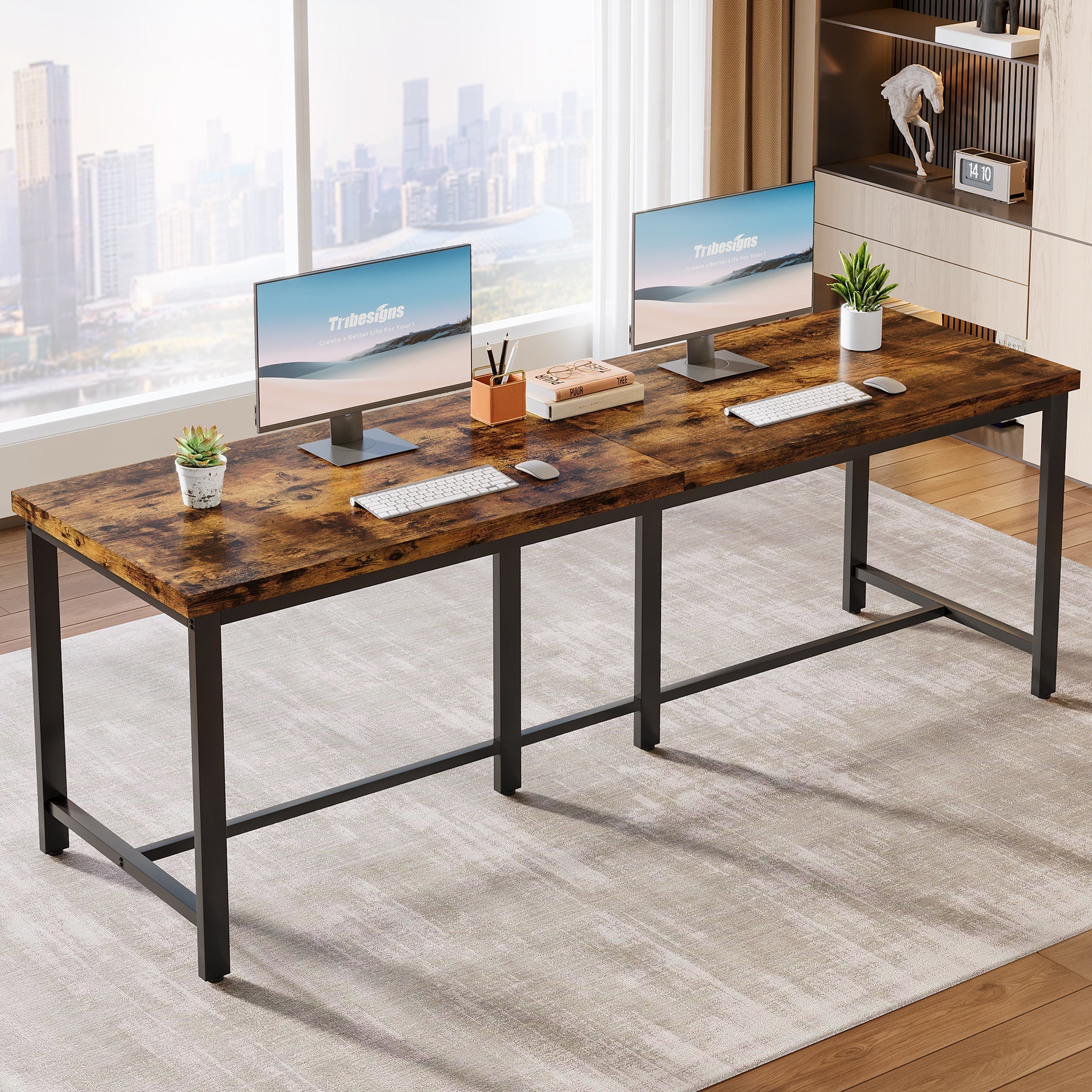 Tribesigns 87 inches extra long computer desk for two person adjustable double workstation office desk with file cabinet online