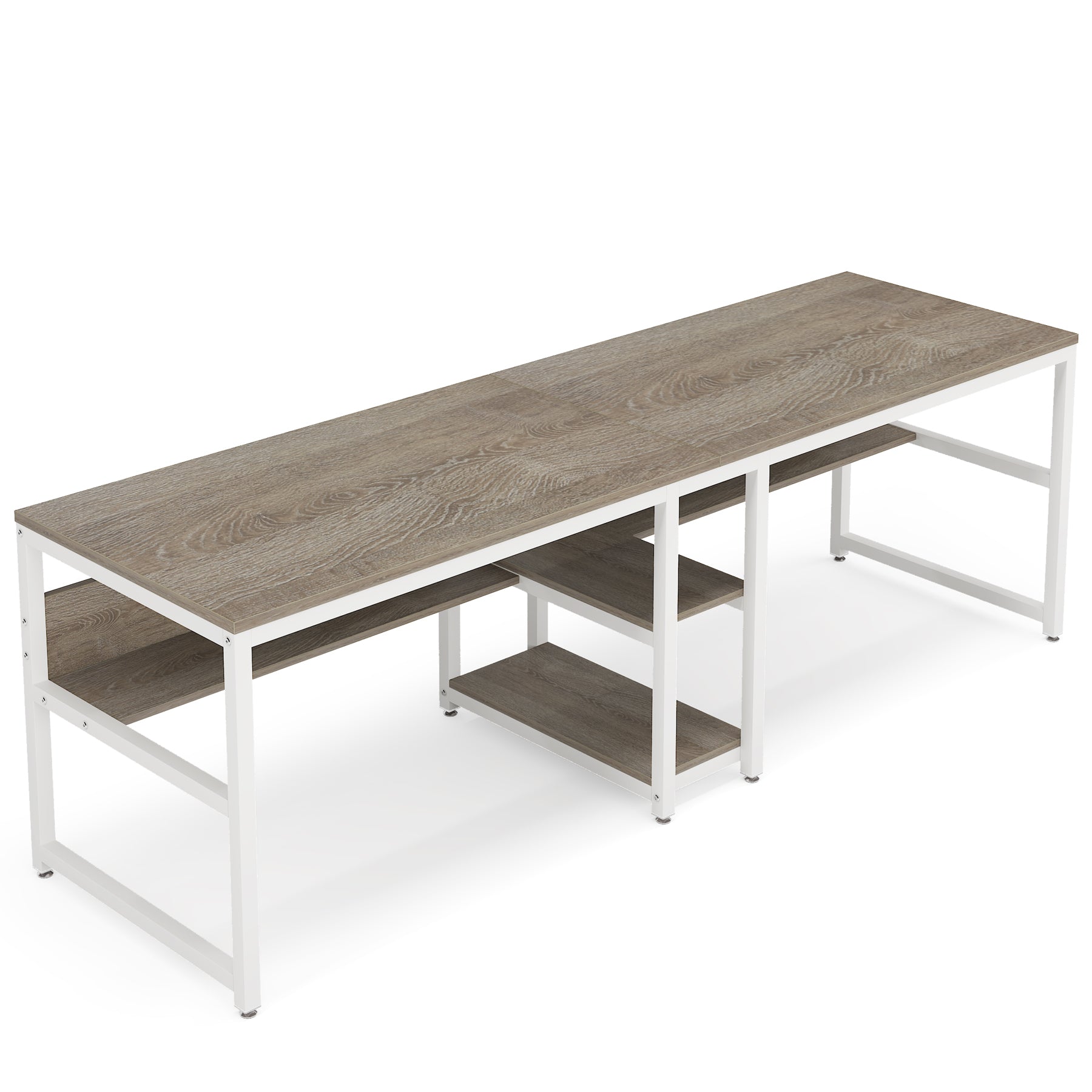 高級書棚　民藝家具 Tribesigns Double Workstation Desk with Shelves-Tribesigns