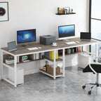 78.7" Two Person Desk, Double Computer Desk with Bookshelf Tribesigns