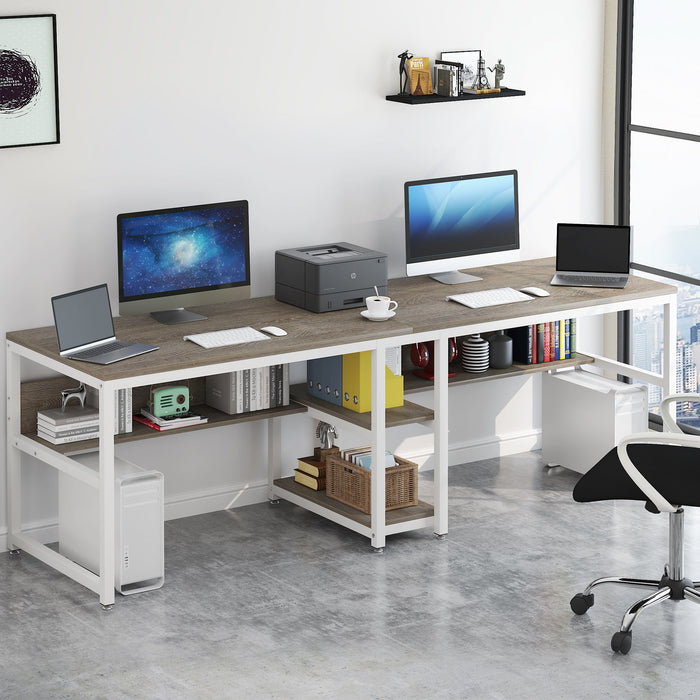 78.7" Two Person Desk, Double Computer Desk with Bookshelf Tribesigns