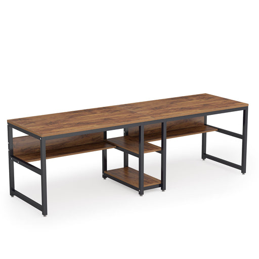78.7" Two Person Desk, Double Computer Desk with Bookshelf Tribesigns