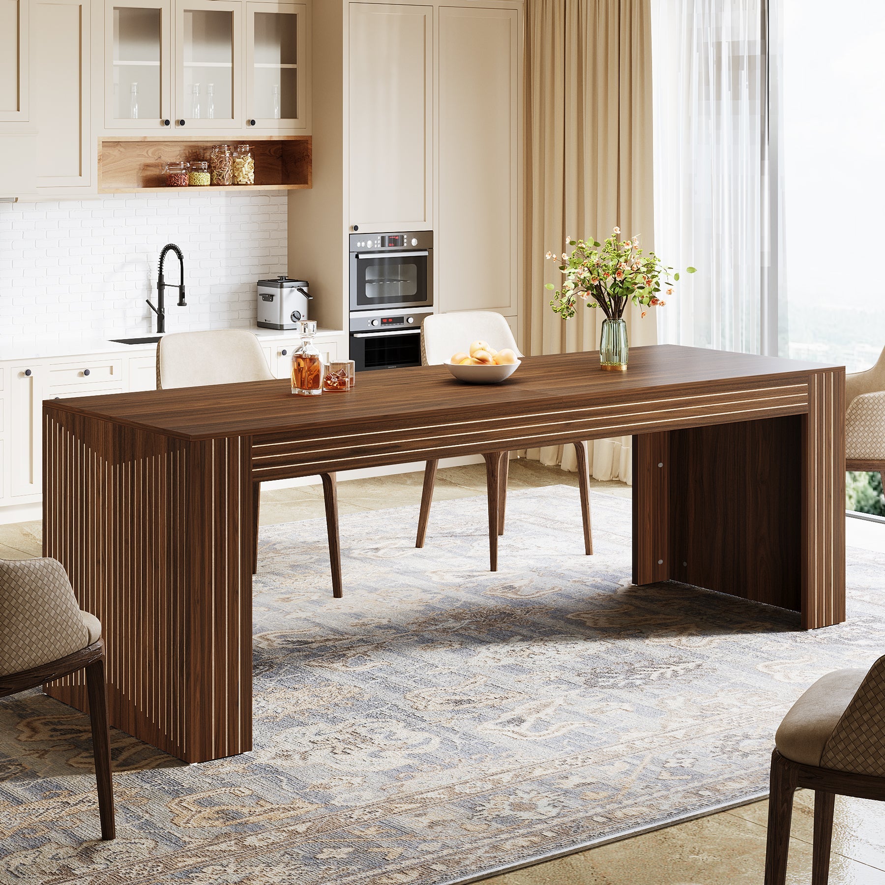 78.7" Wood Dining Table, Luxury Stone Kitchen Table