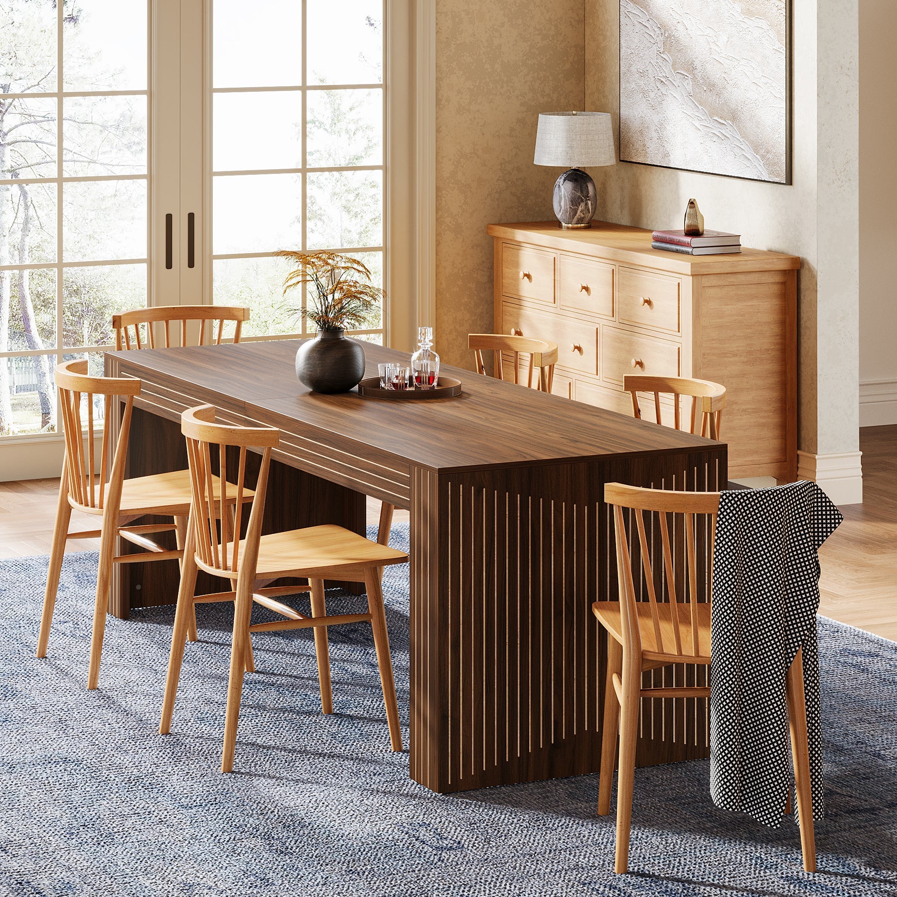 78.7" Wood Dining Table, Luxury Stone Kitchen Table - Thumbnail 3