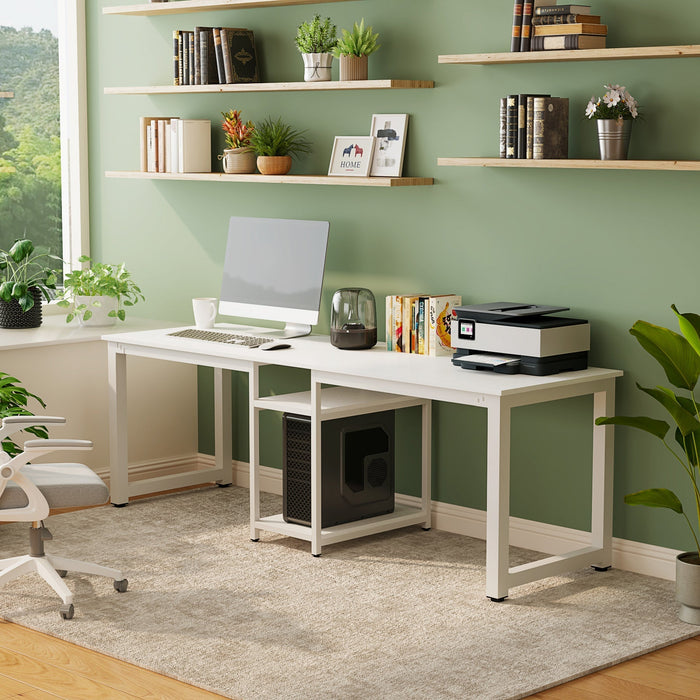 78.74" Two Person Desk, Double Computer Desk with Storage Shelves Tribesigns