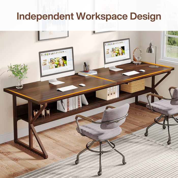 78.74" Two Person Desk, Large Computer Desk with Storage Shelf Tribesigns