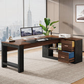 78" L-Shaped Executive Desk, Modern Office Computer Desk with Cabinet and Storage Shelves 3