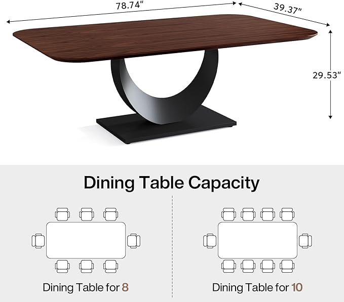 79" Sintered Stone Dining Table with Stainless Steel Pedestal for 8 people Tribesigns