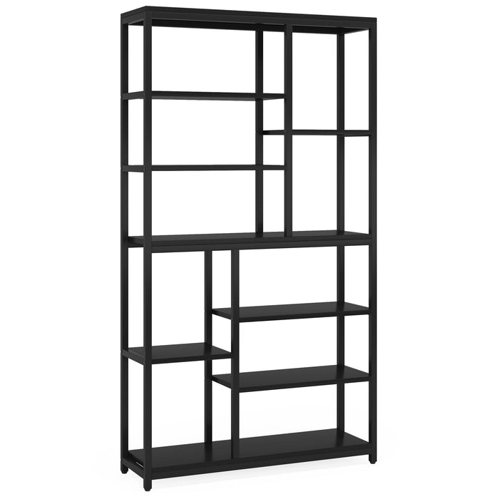 79" Tall Bookshelf, 8-Tier Staggered Etagere Bookcase Shelving Unit Tribesigns