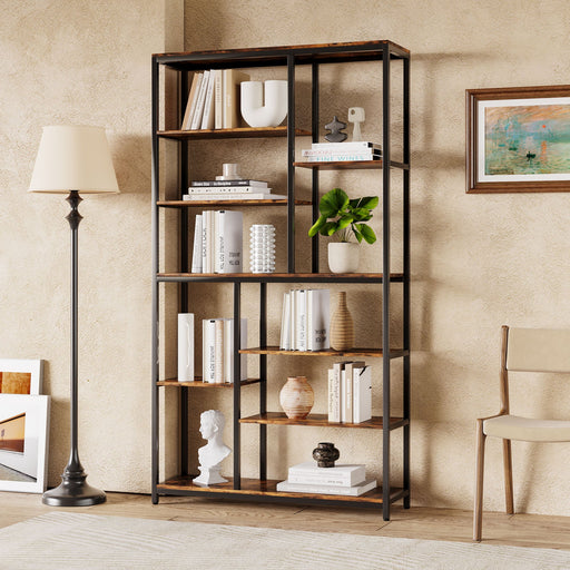 79" Tall Bookshelf, 8 - Tier Staggered Etagere Bookcase Shelving Unit Tribesigns