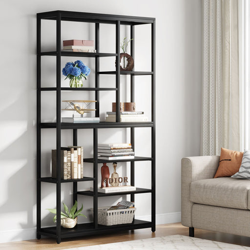 79" Tall Bookshelf, 8 - Tier Staggered Etagere Bookcase Shelving Unit Tribesigns