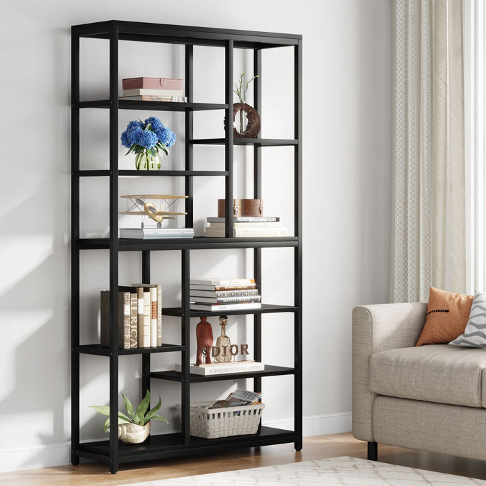 79" Tall Bookshelf, 8 - Tier Staggered Etagere Bookcase Shelving Unit Tribesigns