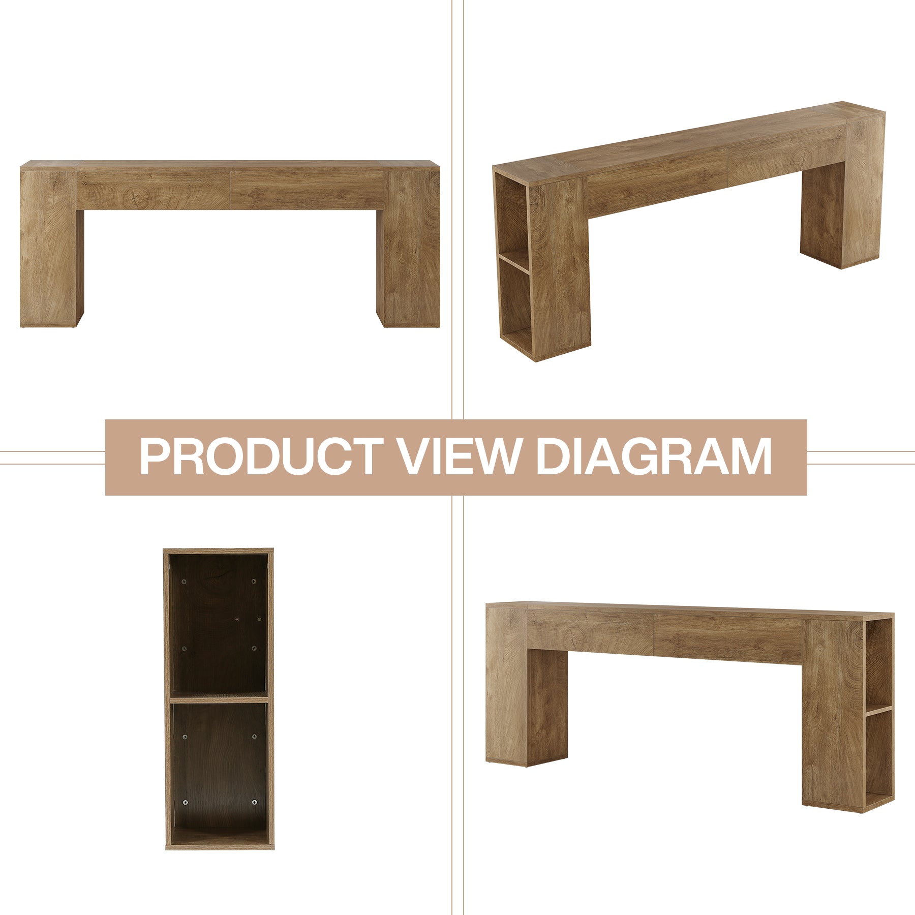 79" Long Console Table, Farmhouse Entryway Table with 2 Drawers and Side Storage Shelves