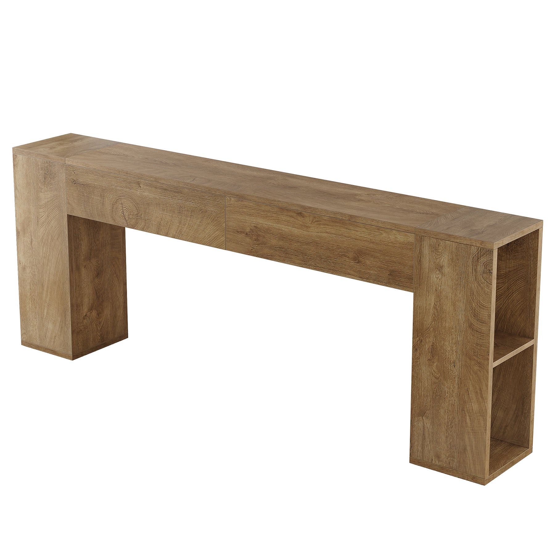 79" Long Console Table, Farmhouse Entryway Table with 2 Drawers and Side Storage Shelves