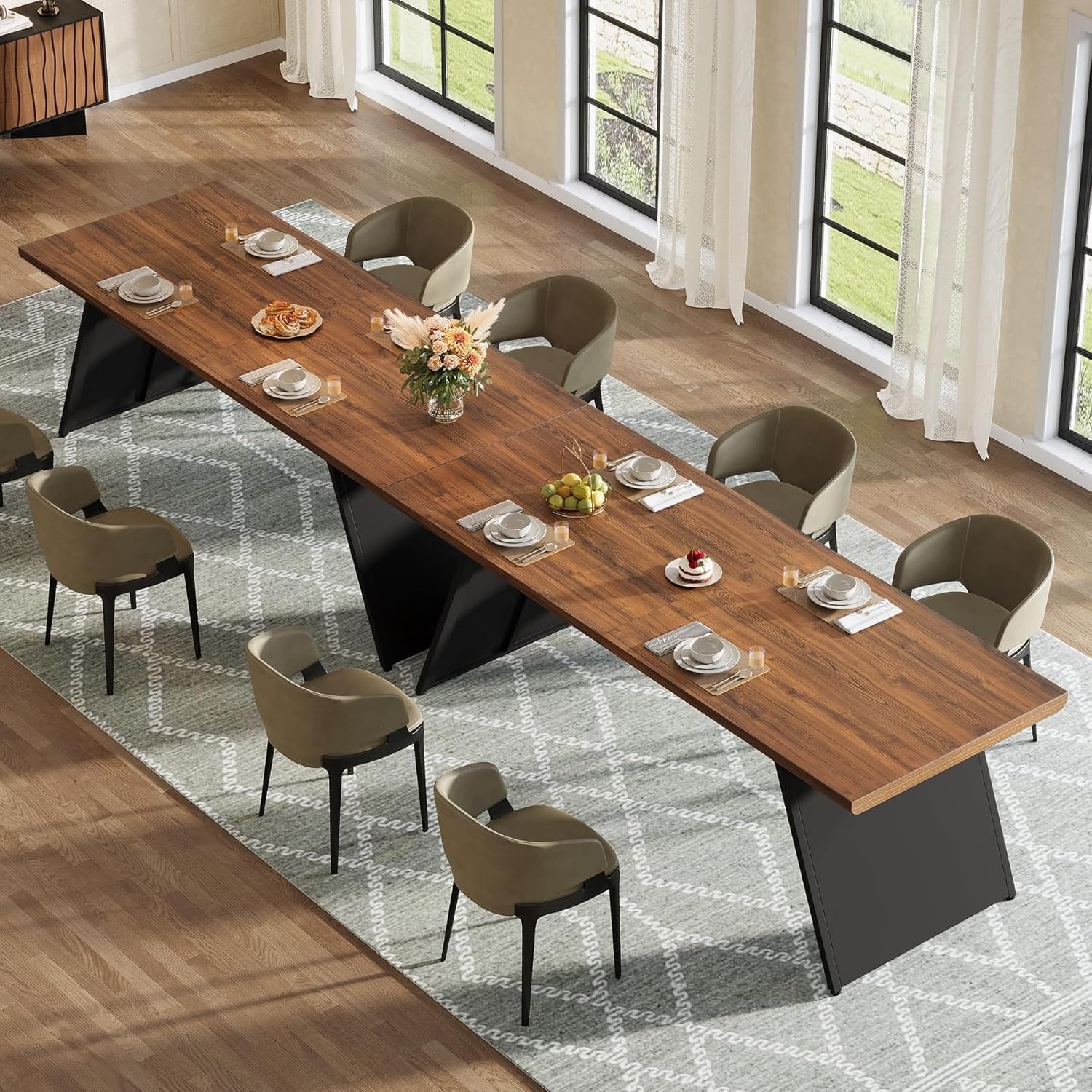 79" Modern Dining Table, Narrow Rectangular Kitchen Dinner Table for 6 People