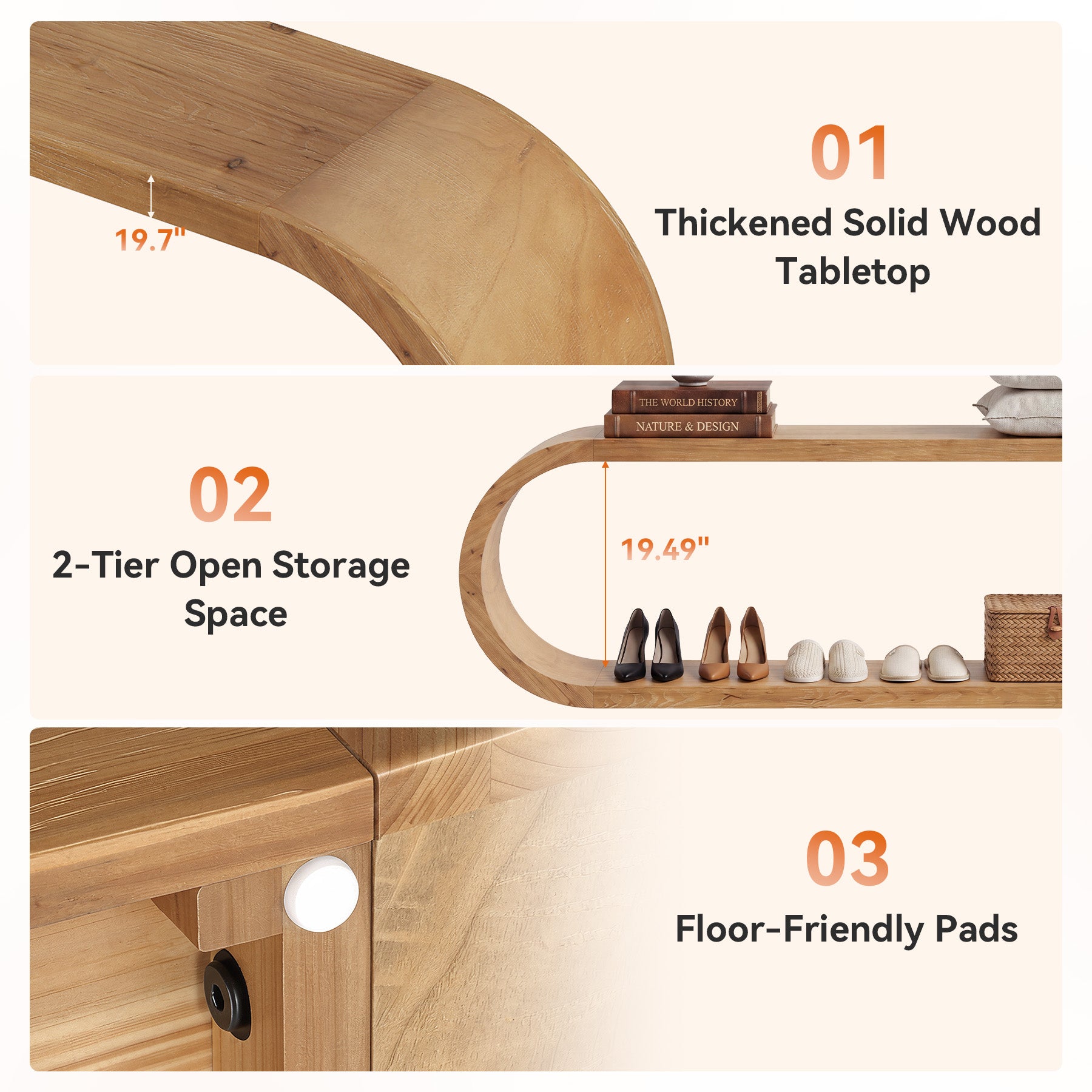 70.8" Entryway Bench, 2-Tier Solid Wood Shoe Bench for Hallway & Bedroom