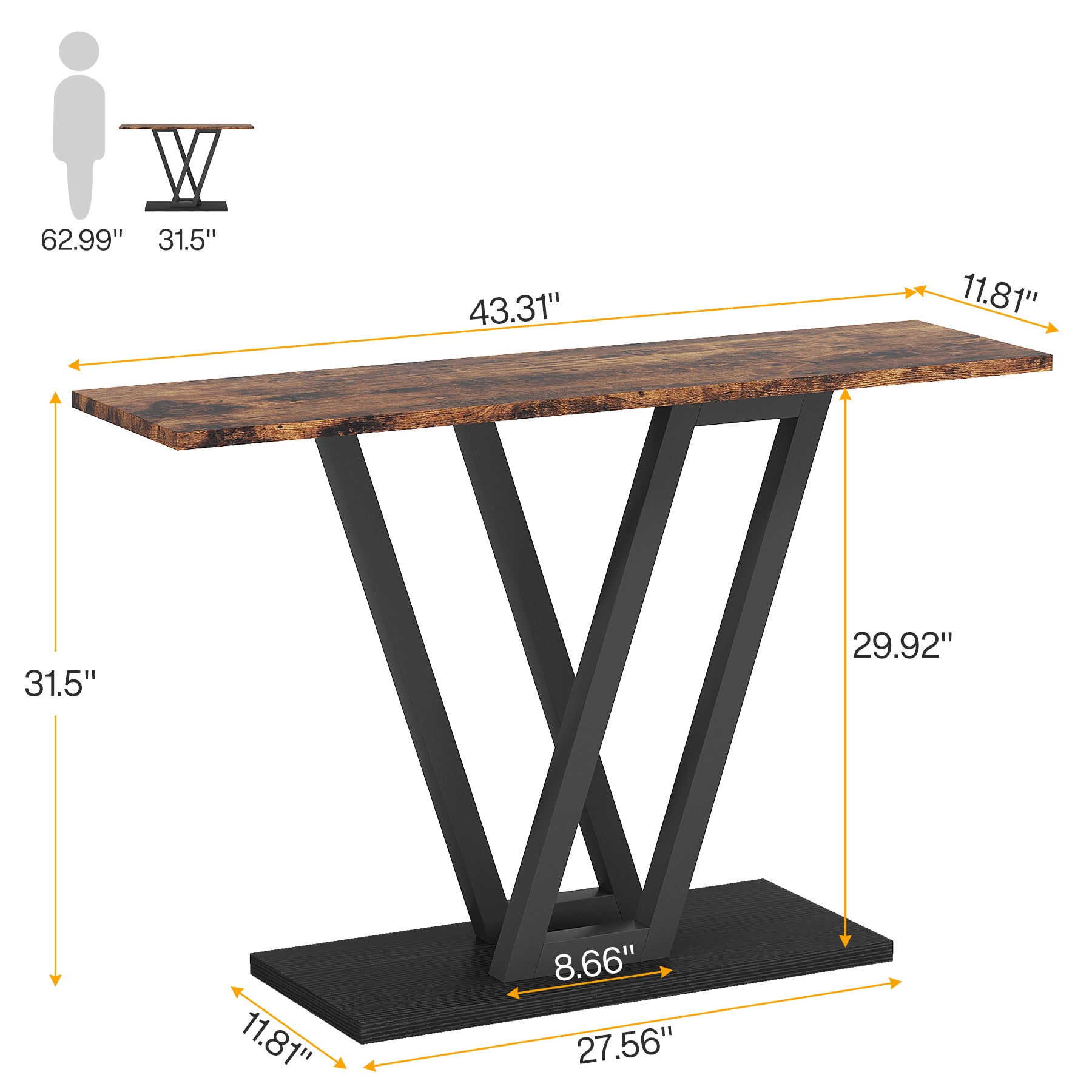 43 Inch Console Table, Industrial Entryway Hallway Table