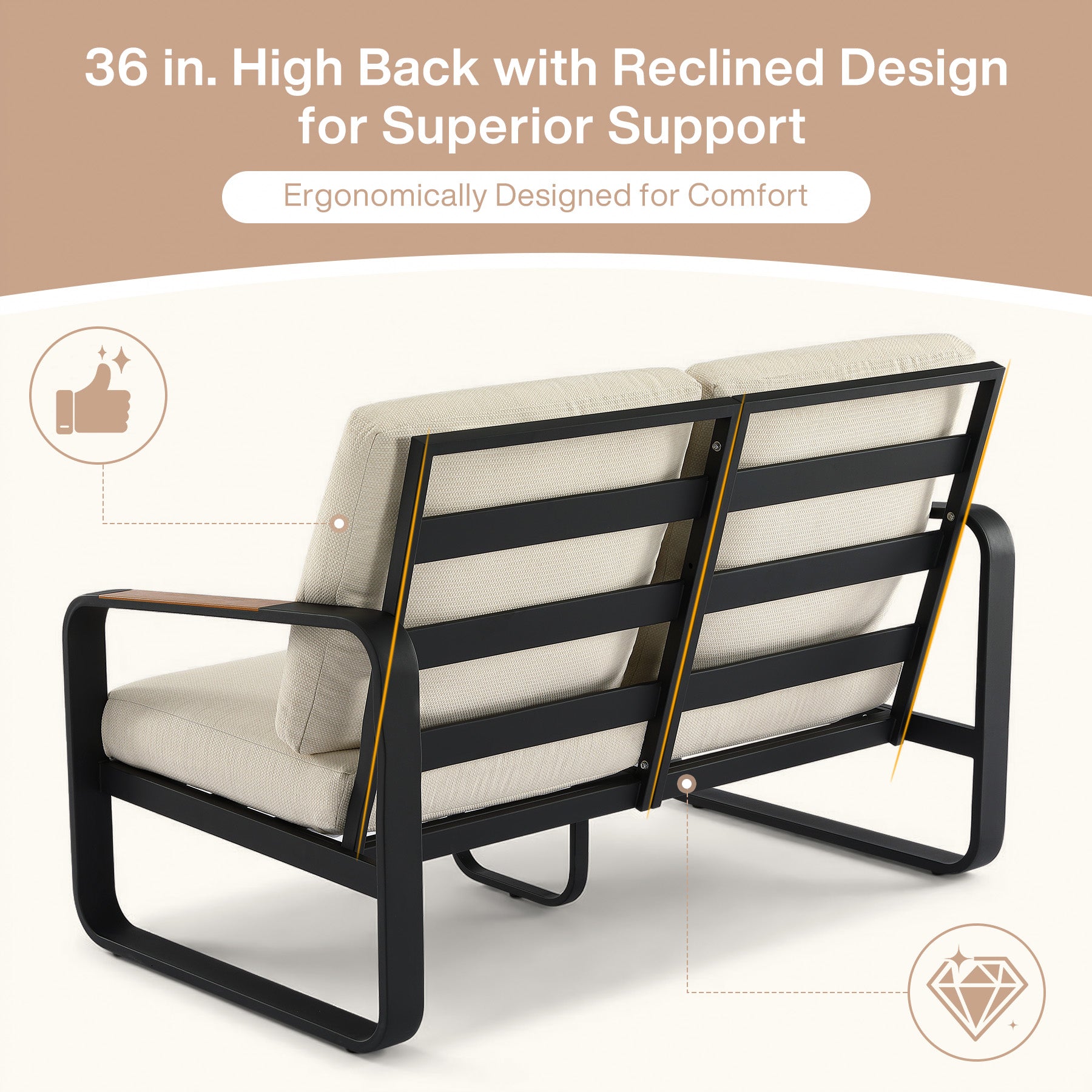 54.3" Wide Loveseat Sofa, Outdoor Patio Sofa With Removable Cushions