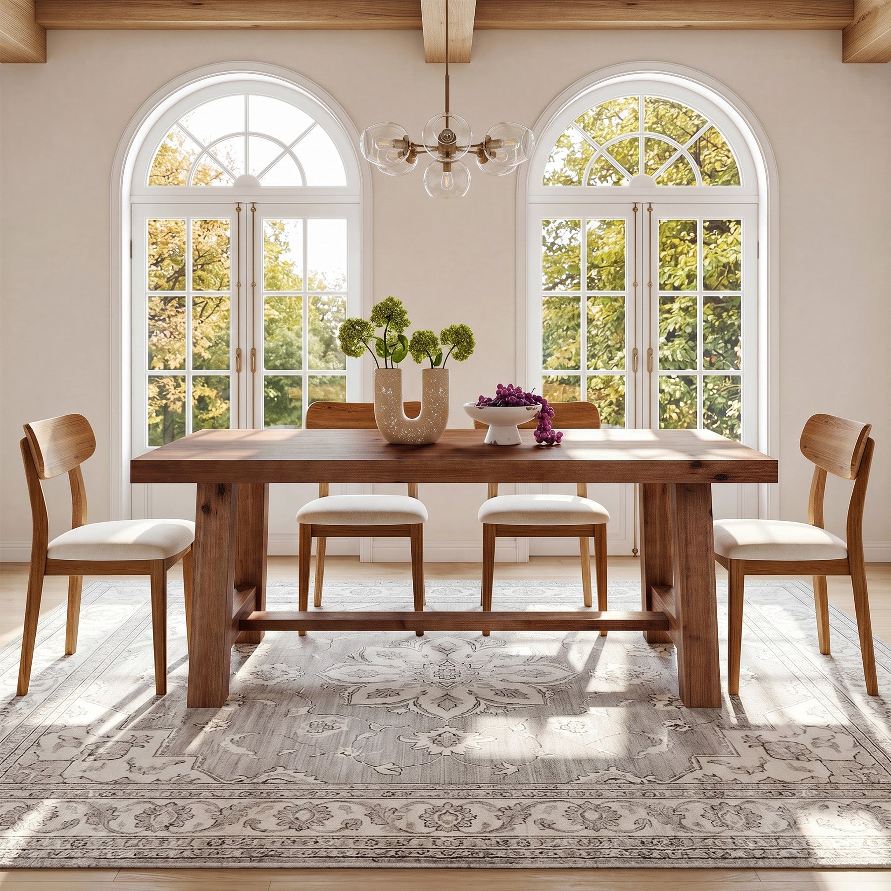 63" Solid Wood Dining Table, Rectangular Kitchen Table for 4-6 People