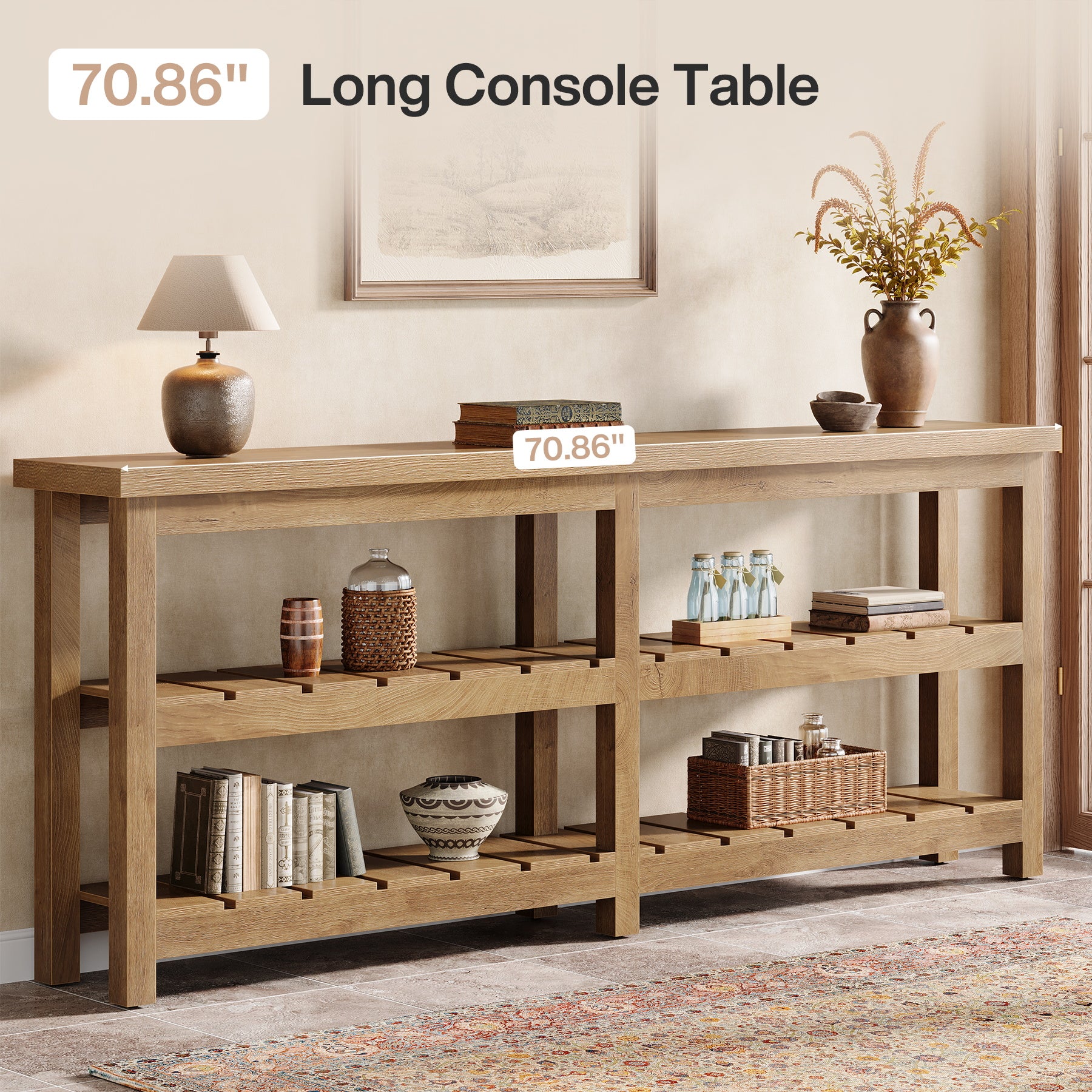 70.8" Console Table, Farmhouse 3-Tier Sofa Table Entryway Table