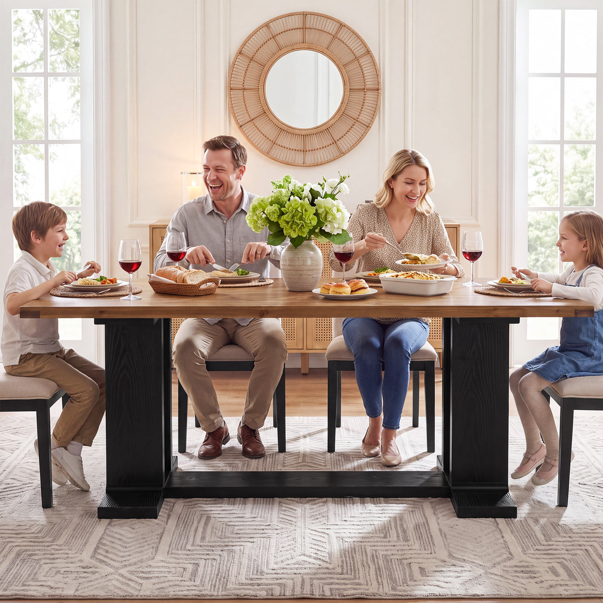 63" Farmhouse Solid Wood Dining Table for 4-6, Rectangular Kitchen Table