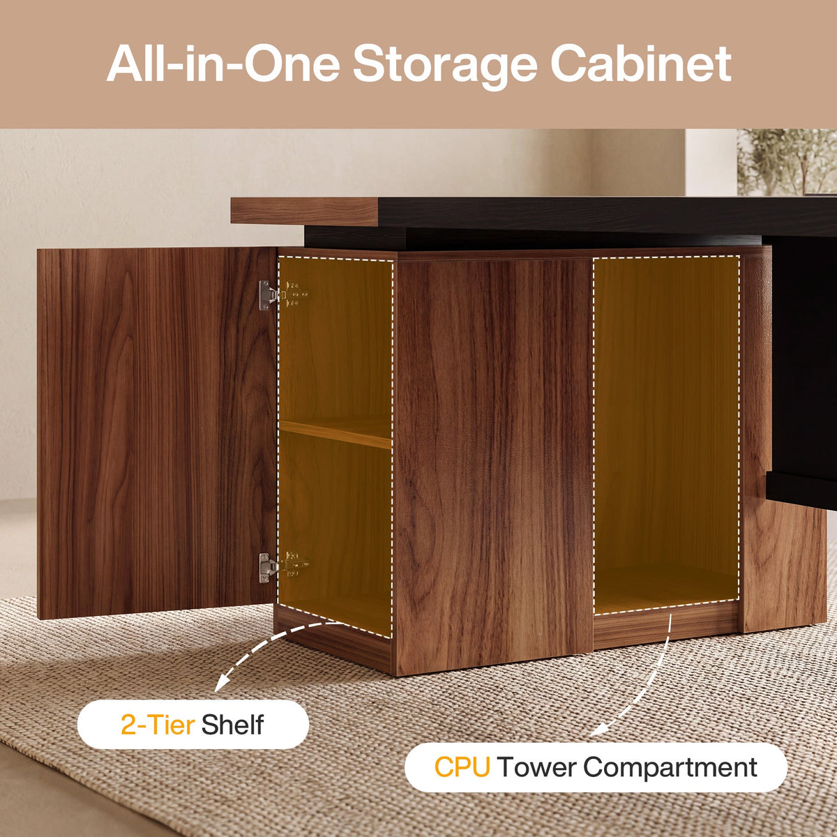 102.3" Large Executive Desk, Oversized Office Desk with Storage Cabinet, File Drawers & CPU Tower
