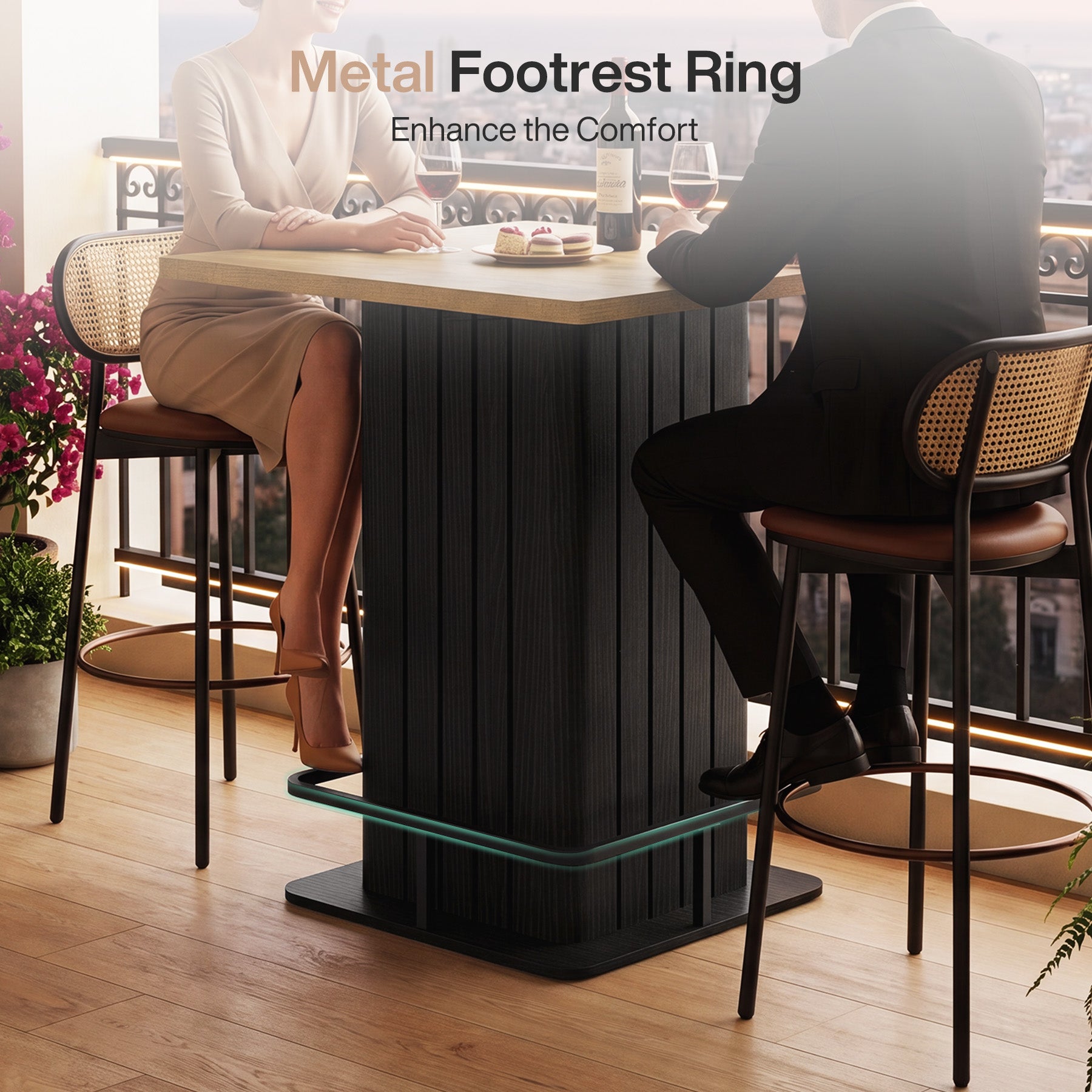 Square Bar Table for Home Kitchen, 37.8" H Counter-Height Dining Table Seats 2