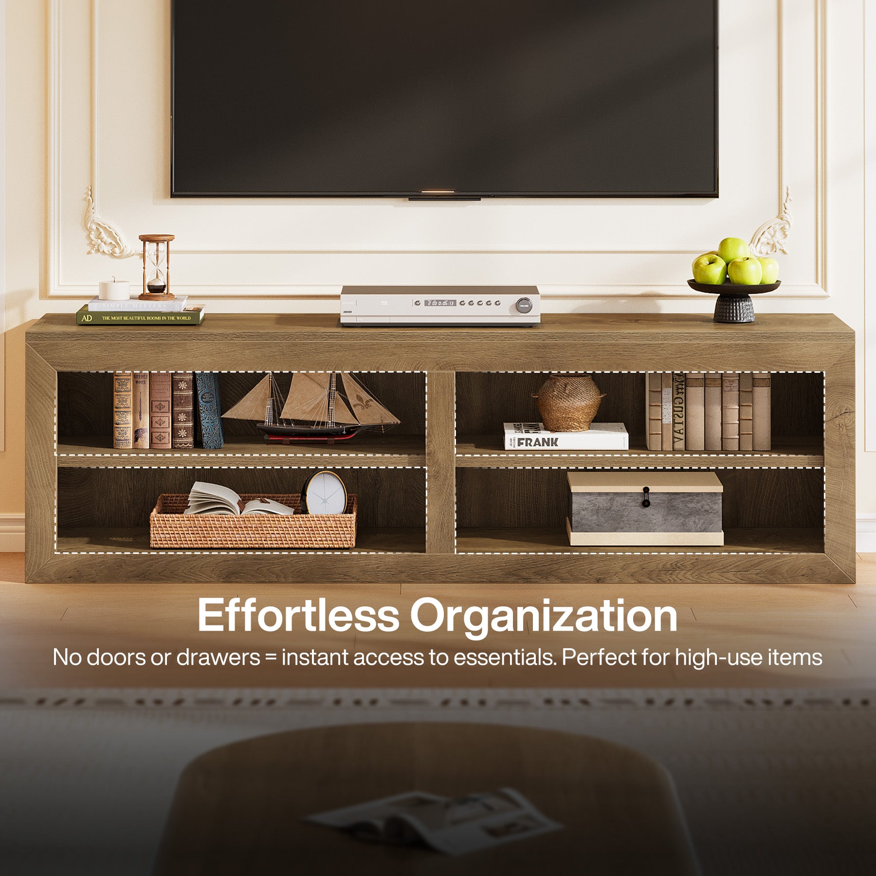 55" TV Stand for TVs up to 65", Modern Entertainment Center with 4 Open Shelves