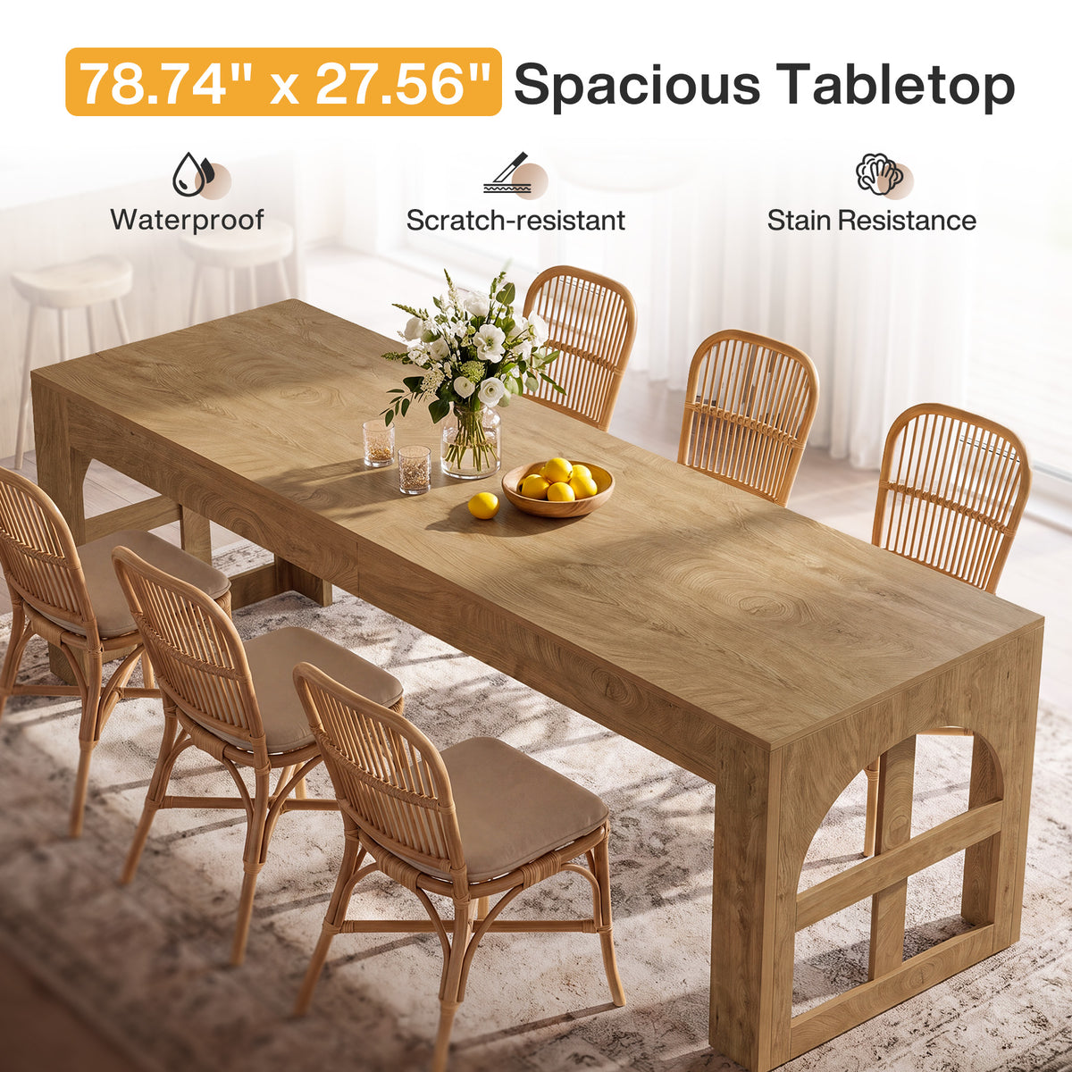 79" Farmhouse Dining Table for 6-8, Rectangular Kitchen Table for Dining Room