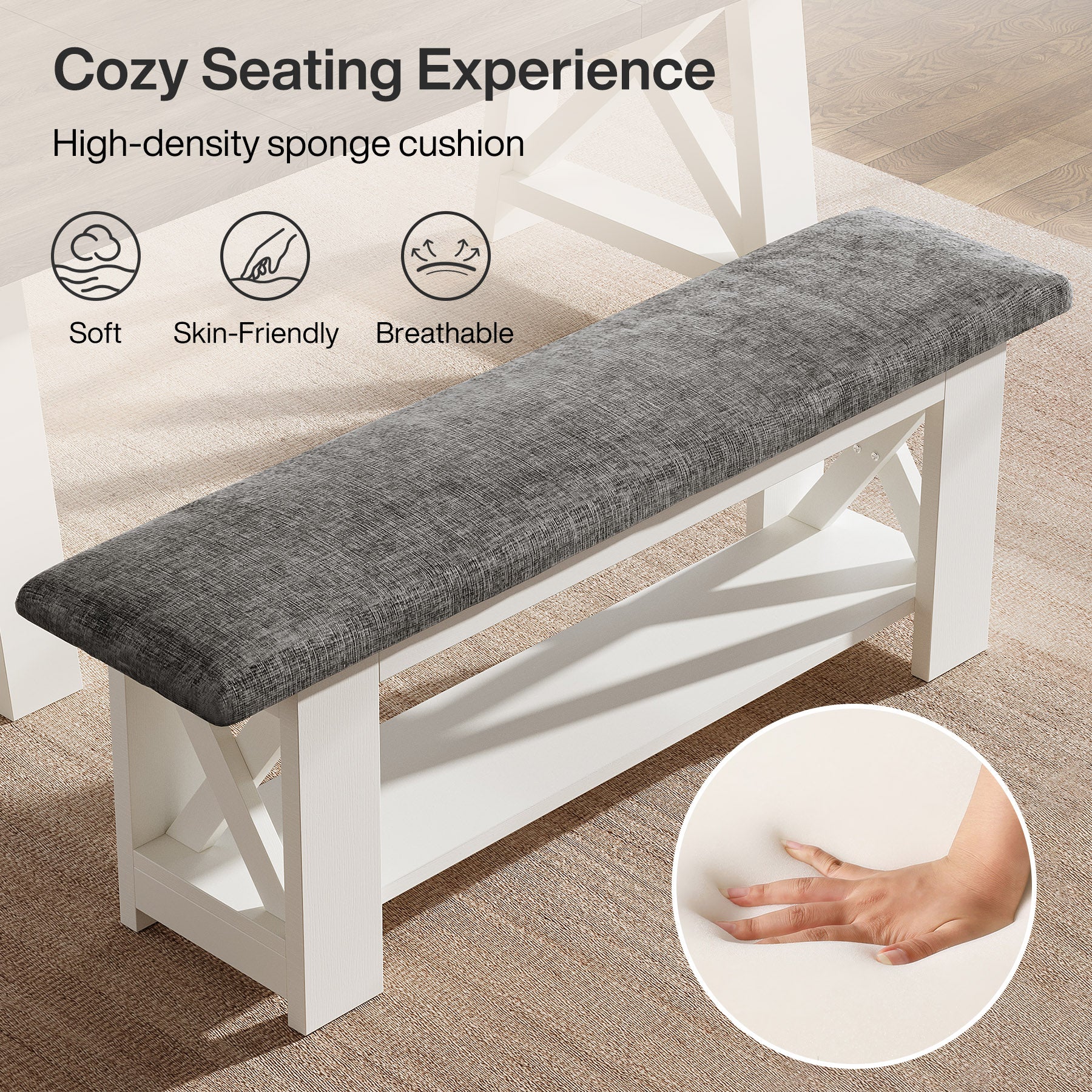 47" Entryway Bench with Padded Cushion, 2-Tier Shoe Rack Storage Bench