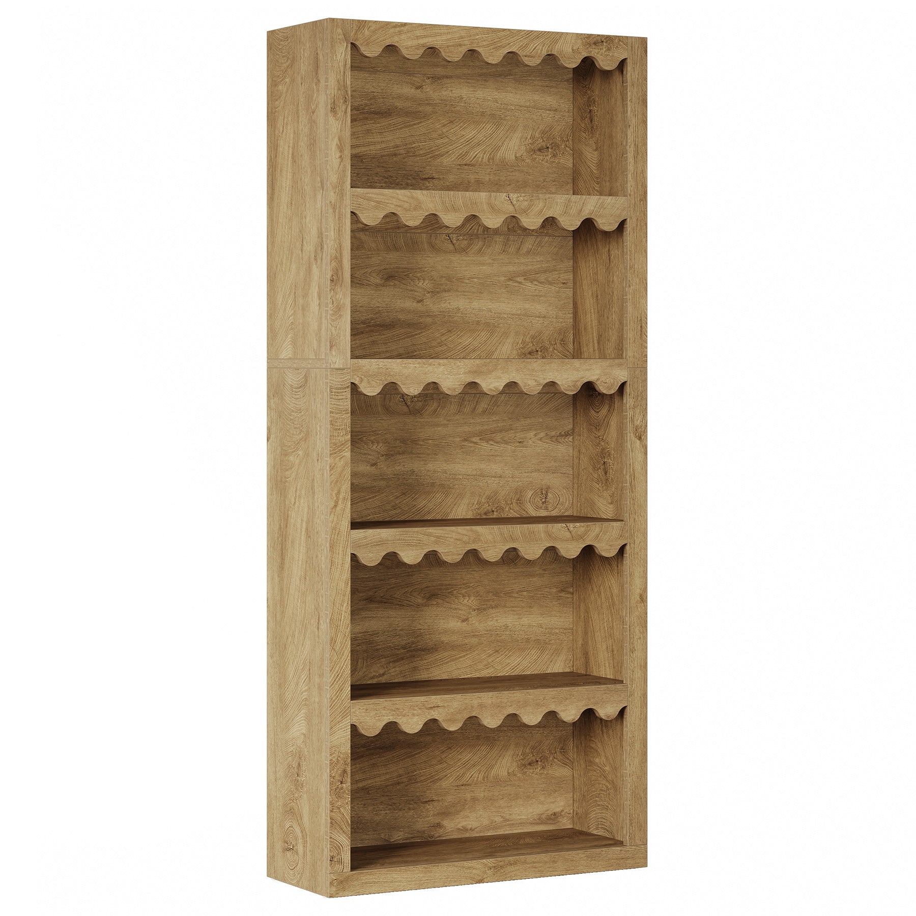 70" Bookcase, Modern 5-Tier Bookshelf Storage Organizer with Scalloped Edges